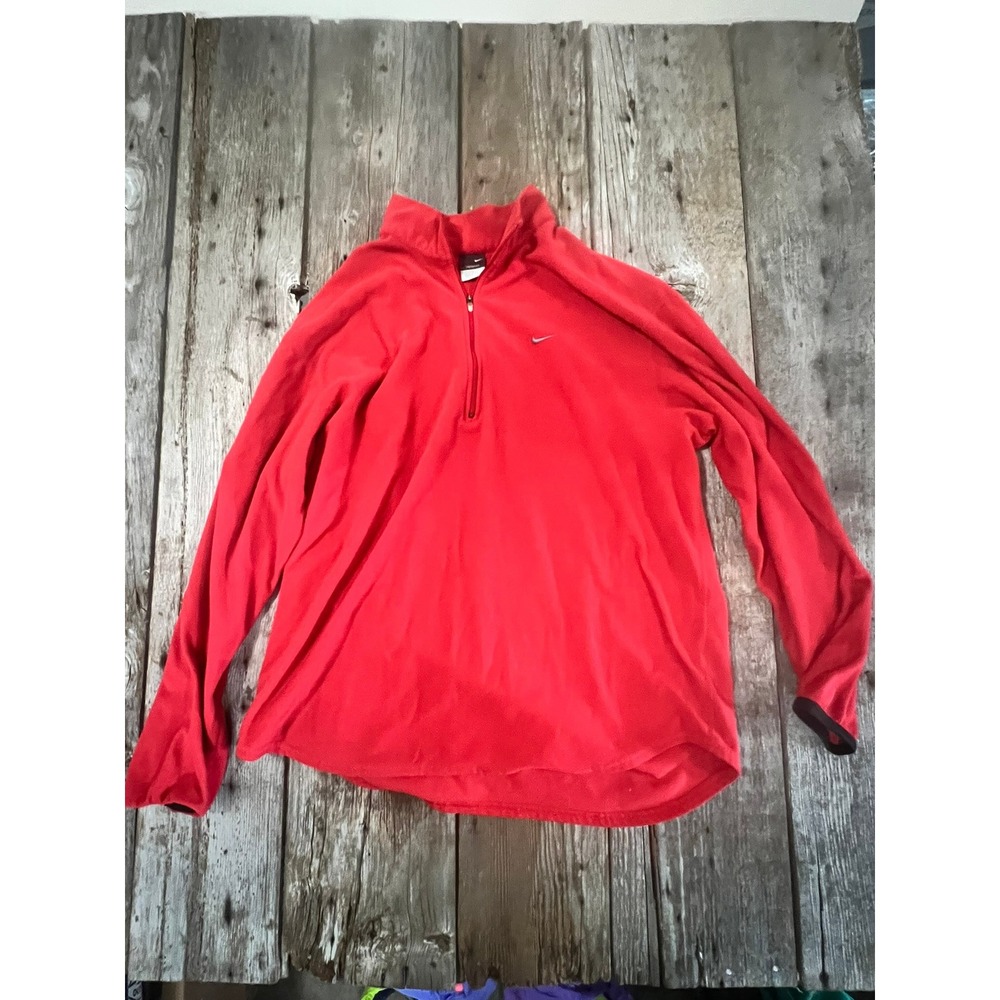 Nike Therma-FIT Mens Large Red Fleece Quarter‎ Zip Pullover Sweatshirt Mock Neck